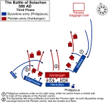 Final phase of the battle, with the success of the Byzantine left and the collapse of the Persian army.