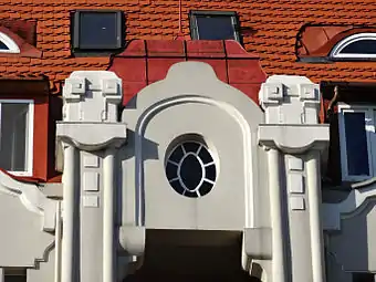 Detail of the tinned roofed bay window