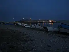 Beached boats at dusk