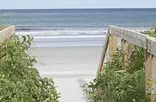 Board walk over the dunes at the Beadow Meadows Municipal Park Beach.