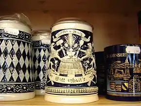 Elaborate earthenware beer steins