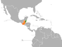 Map indicating locations of Belize and Guatemala