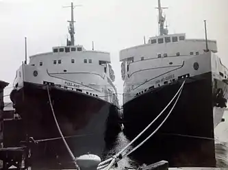 Manx Maid and her twin sister Ben-my-Chree, pictured during their winter lay-up at Birkenhead.