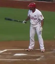 Ben Revere at the plate, swinging a black bat