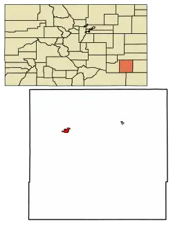 Location of the City of Las Animas in Bent County, Colorado.