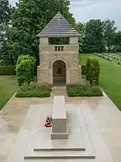 One of the watchtowers at Bény-sur-Mer Canadian War Cemetery