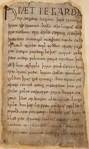 First page of Beowulf (Anglo-Saxon copy)