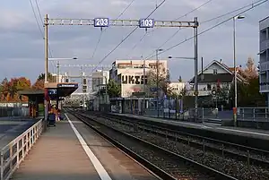 Double-track railway line with side platforms