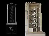 Mathematical-geometric structural analysis of the Scala del Bramante, drawing and model in scale 1:20