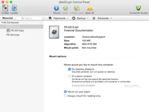 BestCrypt for Mac v.1.3 control panel