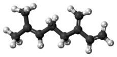 Ball-and-stick model of the beta-myrcene molecule