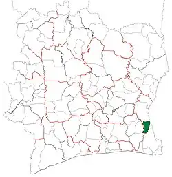 Location in Ivory Coast. Bettié Department has retained the same boundaries since its creation in 2008.