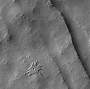 Biblis Patera pedestal crater, as seen by HiRISE.