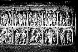 Old reproduction of the Sarcophagus of Junius Bassus, with a Traditio Legis