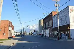 Blaine Street, downtown.  Paulding County is to the left, and Van Wert County to the right.