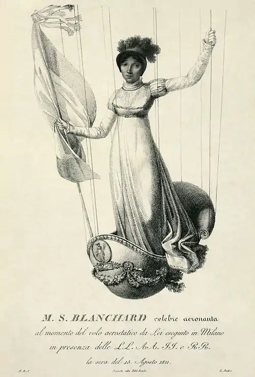 Sophie Blanchard makes her ascent in Milan on 15 August 1811 to mark the 42nd birthday of Napoleon.