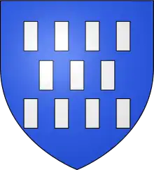 Blue background shield with white rectangles.