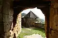 Hohenrechberg Castle, maschikuli tower seen through inner gate