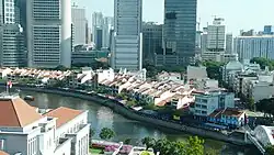 An aerial view of Boat Quay, Port of Singapore, Singapore