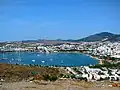 Bodrum's cityscape is dominated by white buildings.