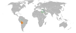 Map indicating locations of Bolivia and Israel