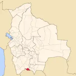 Location of the Modesto Omiste Province or Villazón Municipality within Bolivia