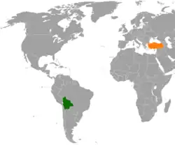 Map indicating locations of Bolivia and Turkey