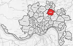 Bond Hill (red) within Cincinnati, OH