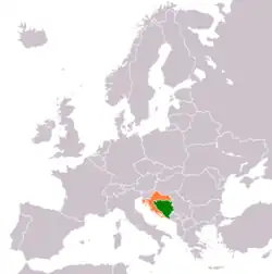 Map indicating locations of Bosnia and Herzegovina and Croatia