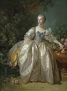 Madame Bergeret holding a bergère hat, c.1766. Painted by François Boucher