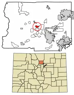 Location of the Glendale CDP in Boulder County, Colorado.