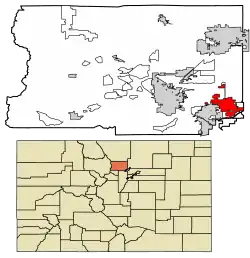 Location of the City of Lafayette in Boulder County, Colorado