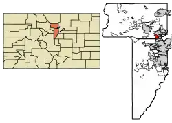 Location of Superior in Boulder County and Jefferson County, Colorado