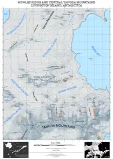 Topographic map of Bowles Ridge and Central Tangra Mountains featuring St. Boris Peak