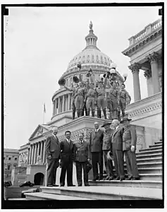 May 21, 1937 - Left to right: Colin H. Livingstone, Sen. A.J. Ellender, Harvey Gordon, William G. McAdoo, James E. West, and Dan Roper