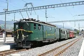 Historic train on the 125th anniversary of the Brünig line in Giswil station (2013)