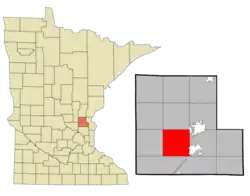 Location of the township of Bradford within Isanti County, Minnesota