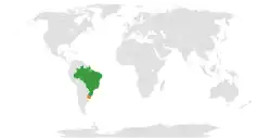 Map indicating locations of Brazil and Uruguay