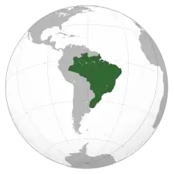 Map of South America with the Empire of Brazil highlighted in green