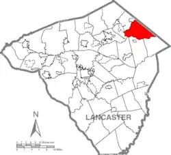 Map of Lancaster County highlighting Brecknock Township