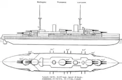 Layout of Bretagne, as depicted by Brassey's Naval Annual 1915