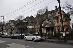 Queen Anne style tenements within the Barnum Palliser historic district in the South End, built by Barnum in the 1880s for working class families