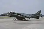 British Aerospace Harrier GR5 ZD355 '01' of No. 1 Squadron seen at Royal International Air Tattoo in 1989.