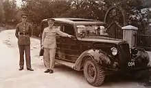 An officer in officer's temperate Service Dress and soldier in the other rank's tropical Service Dress in Bermuda, in 1942.