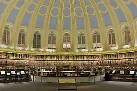 Interior of the Reading Room - showing the shelves around the outside of the room and the cupola roof