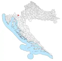 Municipal territory, shown in red, within Croatia