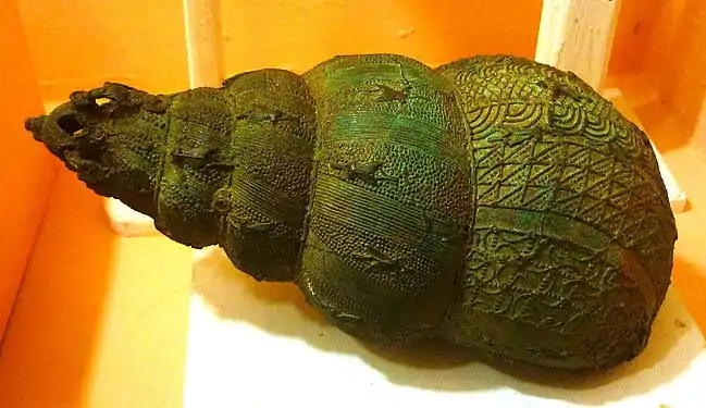 Bronze ceremonial vessel in form of a snail shell; 9th century; from Igbo-Ukwu; Nigerian National Museum (Lagos, Nigeria)