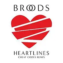 An image of a digital red-shaped heart slashed in five pieces. The duo's name appears on top while the song's title appears at the bottom in black text while the name of the group that remixed the track appears in smaller text.