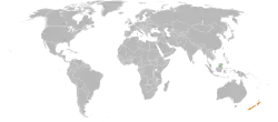 Map indicating locations of Brunei and New Zealand