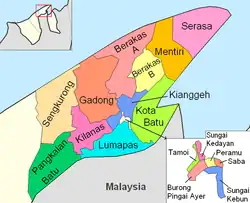 Saba is in orange on this map of mukims of the Brunei-Muara District.